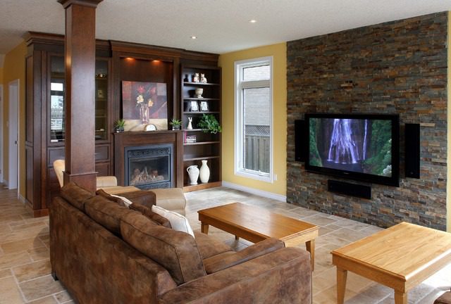 Διακόσμηση σαλονιού με πέτρα σοτν τοίχο